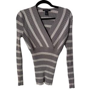 Y2K INC Ribbed Sweater L Glitter Striped V Neck Fitted Coquette Grunge Fairy